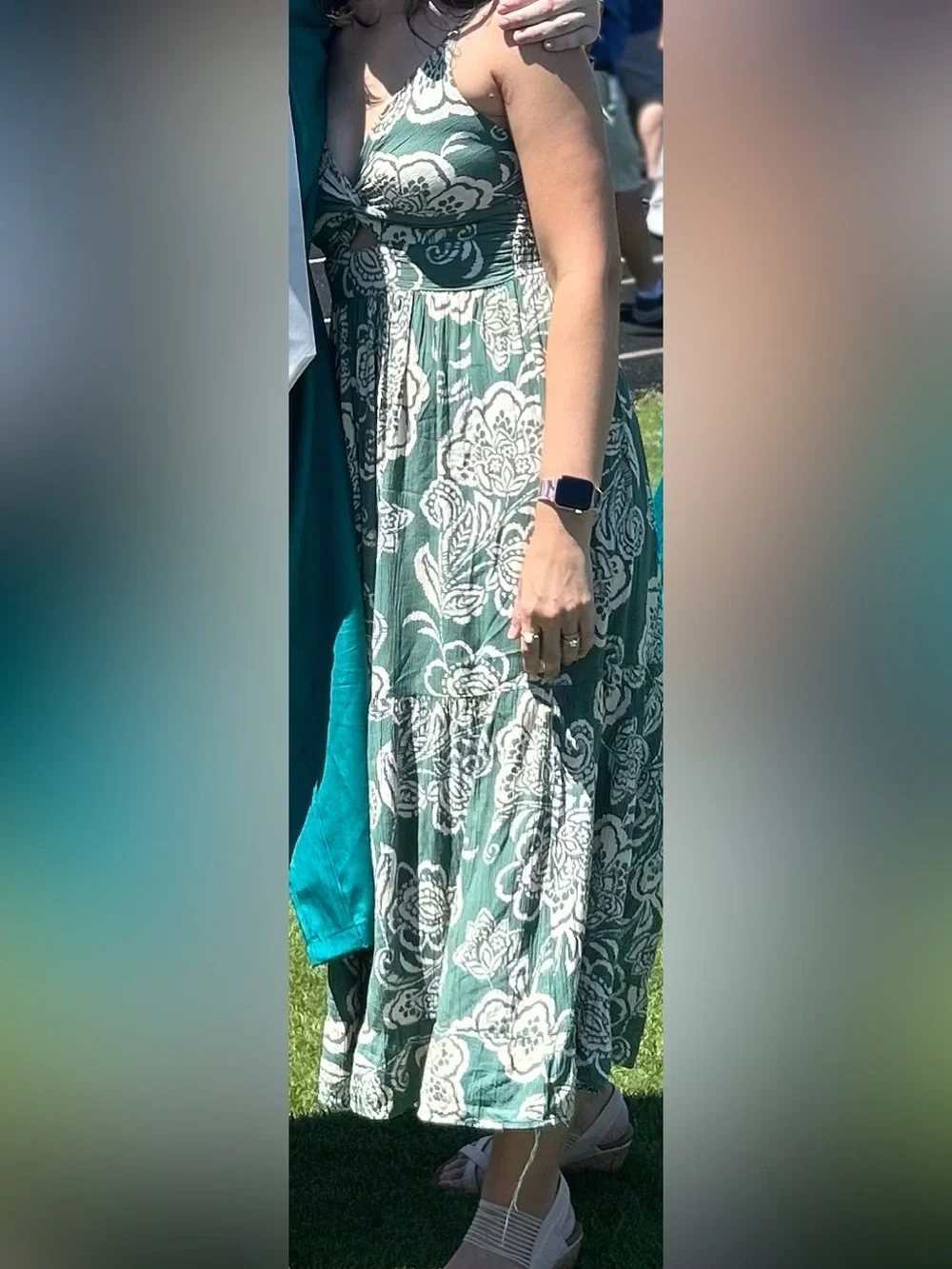 Angie Teal/green and Cream Floral Maxi Dress - Picture 8 of 8